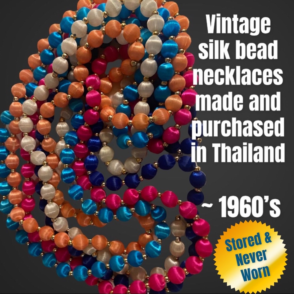 5 Vintage Silk Wrapped 30” Necklaces from Thailand ~ 1960’s LIKE NEW